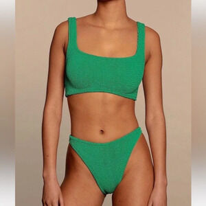 NWT Hunza G Xandra Bikini SET Green Emerald Revolve Crinkle Stretchy New